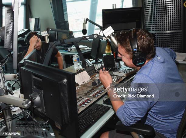 Singer/Songwriter Tyler Farr visits with Storme Warren during SiriusXM The Highway at SiriusXM Music City Studios on April 19, 2017 in Nashville,...