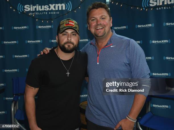 Singer/Songwriter Tyler Farr visits with Storme Warren during SiriusXM The Highway at SiriusXM Music City Studios on April 19, 2017 in Nashville,...