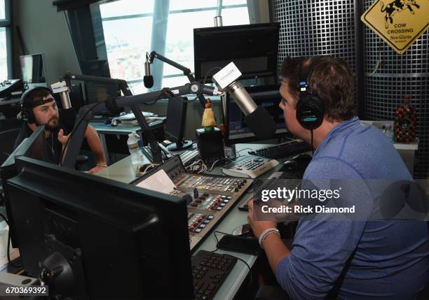 Singer/Songwriter Tyler Farr visits with Storme Warren during SiriusXM The Highway at SiriusXM Music City Studios on April 19, 2017 in Nashville,...