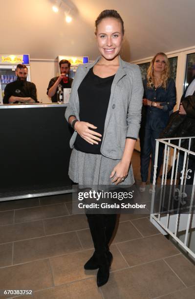 Alena Gerber, pregnant during the Just Eve spring fever fashion show on April 19, 2017 in Munich, Germany.