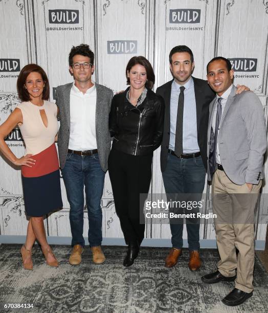Stephanie Ruhle;Ari Melber, and Sopan Deb attend the Build Series to discuss "Notes From The Newsroom: 100 Days Of Trump" at Build Studio on April...