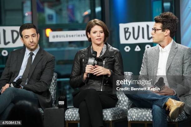 Ari Melber, Kasie Hunt, and Jacob Soboroff attend the Build Series to discuss "Notes From The Newsroom: 100 Days Of Trump" at Build Studio on April...