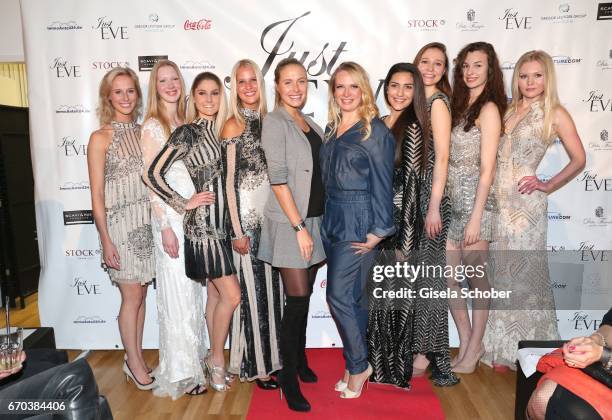 Fashion designer of Just Eve, Eva Krsak, and Alena Gerber and models during the Just Eve spring fever fashion show on April 19, 2017 in Munich,...