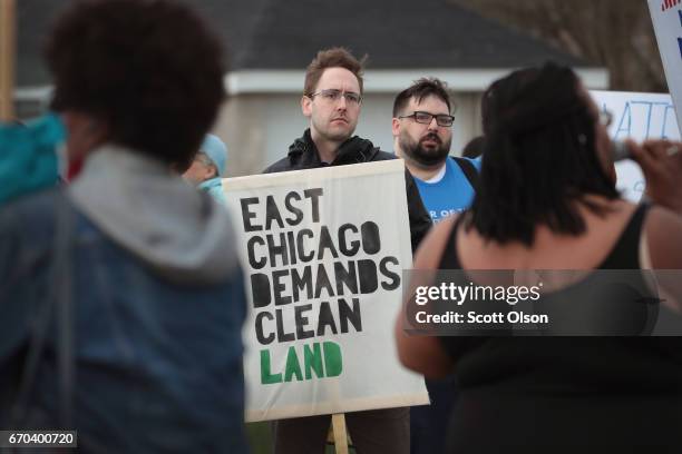 Environmental activists protest outside the Carrie Gosch Elementary School during a visit by U.S. EPA Adminstrator Scott Pruitt on April 19, 2017 in...