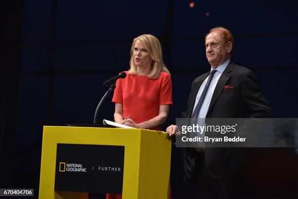 Reporter Martha Raddatz and producer Mike Medavoy speak at National Geographic's Further Front Event at Jazz at Lincoln Center on April 19, 2017 in...