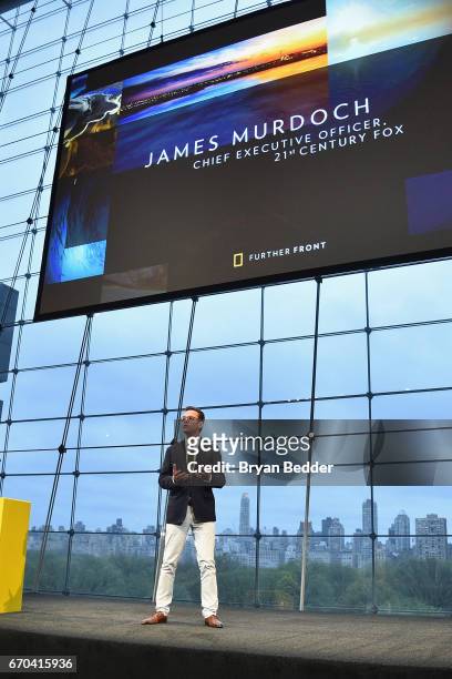 Of 21st Century Fox James Murdoch speaks at National Geographic's Further Front Event at Jazz at Lincoln Center on April 19, 2017 in New York City.