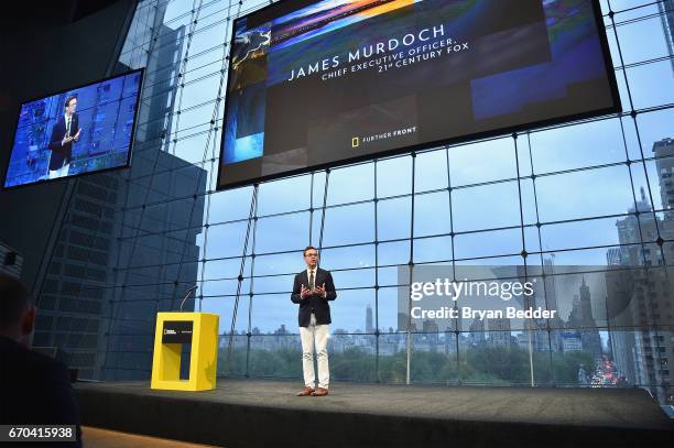 Of 21st Century Fox James Murdoch speaks at National Geographic's Further Front Event at Jazz at Lincoln Center on April 19, 2017 in New York City.