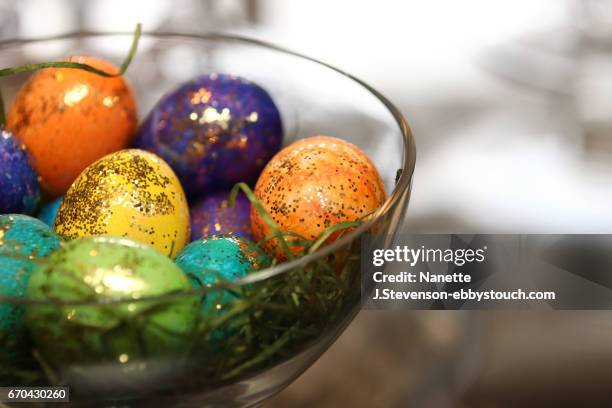 closeup of decorated eggs - nanette j stevenson ストックフォトと画像