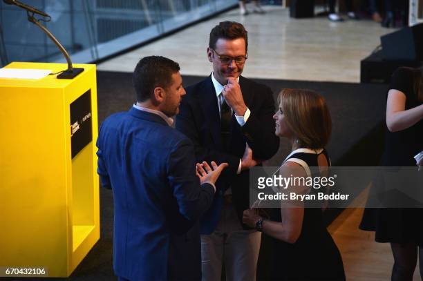 Brendan Ripp, James Murdoch, and Katie Couric speak at National Geographic's Further Front Event at Jazz at Lincoln Center on April 19, 2017 in New...