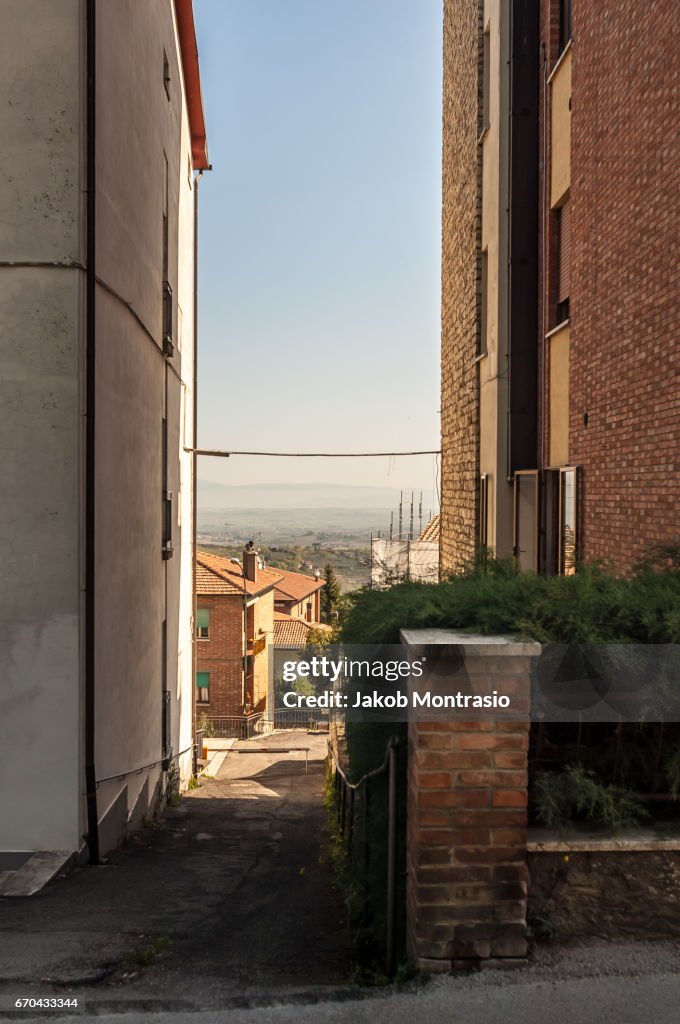 In between rural buildings