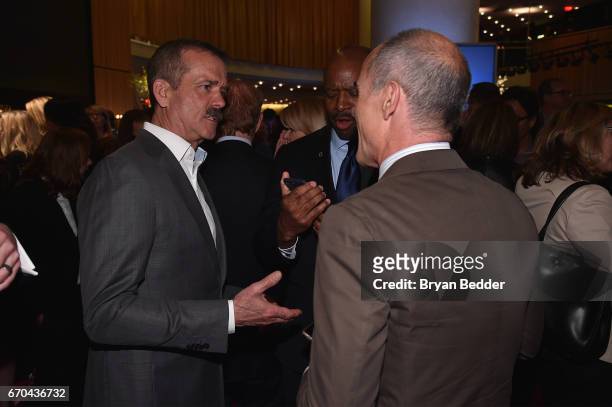 Retired astronaut Chris Hadfield and actor Michael Kelly at National Geographic's Further Front Event at Jazz at Lincoln Center on April 19, 2017 in...