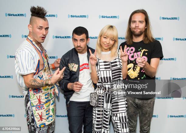 Cole Whittle, Joe Jonas, JinJoo Lee and Jack Lawless of DNCE visit "Hits 1 In Hollywood" on SiriusXM Hits 1 Channel at SiriusXM Studios on April 19,...