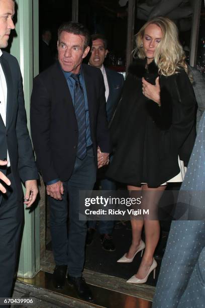 Dennis Quaid and wife Kimberly Quaid seen leaving Sexy Fish restaurant in Mayfair on April 19, 2017 in London, England.