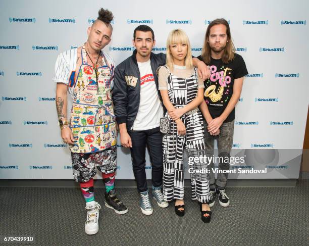 Cole Whittle, Joe Jonas, JinJoo Lee and Jack Lawless of DNCE visit "Hits 1 In Hollywood" on SiriusXM Hits 1 Channel at SiriusXM Studios on April 19,...