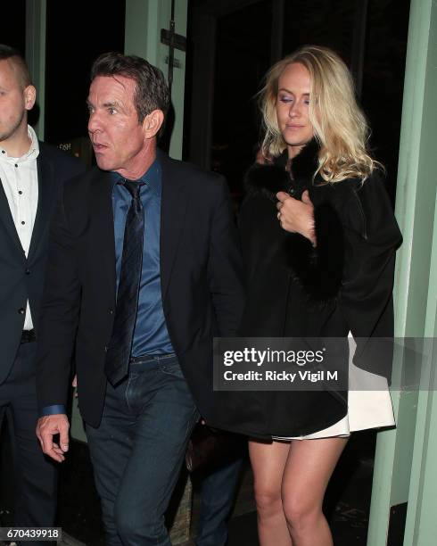 Dennis Quaid and wife Kimberly Quaid seen leaving Sexy Fish restaurant in Mayfair on April 19, 2017 in London, England.