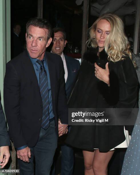 Dennis Quaid and wife Kimberly Quaid seen leaving Sexy Fish restaurant in Mayfair on April 19, 2017 in London, England.