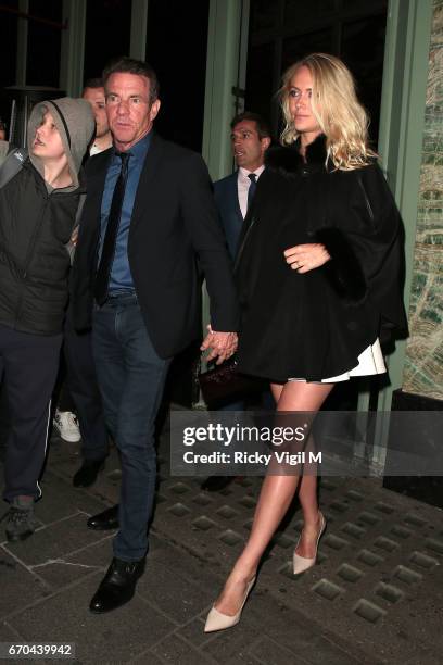 Dennis Quaid and wife Kimberly Quaid seen leaving Sexy Fish restaurant in Mayfair on April 19, 2017 in London, England.