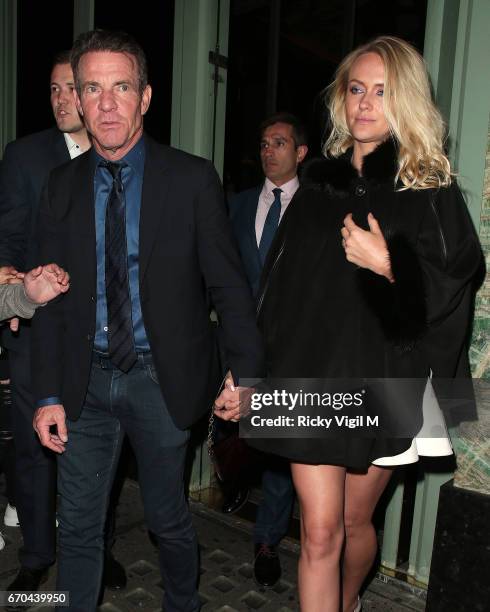 Dennis Quaid and wife Kimberly Quaid seen leaving Sexy Fish restaurant in Mayfair on April 19, 2017 in London, England.