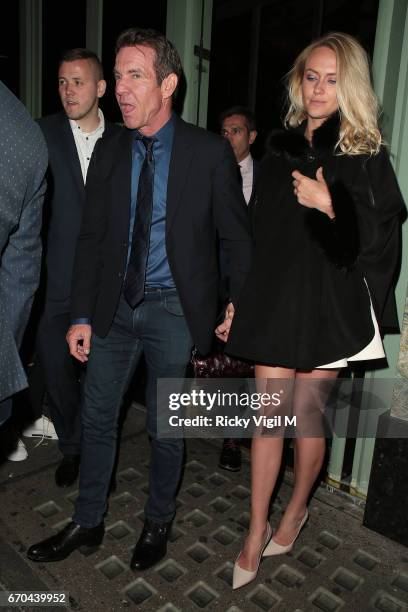 Dennis Quaid and wife Kimberly Quaid seen leaving Sexy Fish restaurant in Mayfair on April 19, 2017 in London, England.