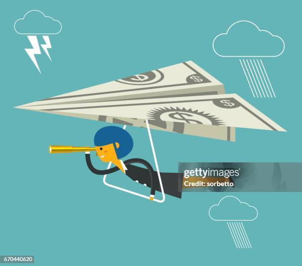 flying cash with businesswoman - aiming higher stock illustrations