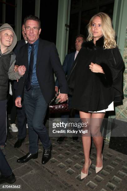 Dennis Quaid and wife Kimberly Quaid seen leaving Sexy Fish restaurant in Mayfair on April 19, 2017 in London, England.