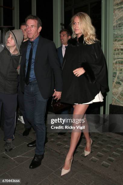 Dennis Quaid and wife Kimberly Quaid seen leaving Sexy Fish restaurant in Mayfair on April 19, 2017 in London, England.