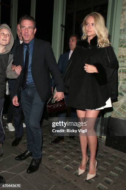 Dennis Quaid and wife Kimberly Quaid seen leaving Sexy Fish restaurant in Mayfair on April 19, 2017 in London, England.