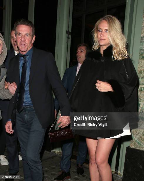 Dennis Quaid and wife Kimberly Quaid seen leaving Sexy Fish restaurant in Mayfair on April 19, 2017 in London, England.