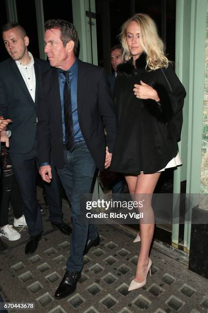 Dennis Quaid and wife Kimberly Quaid seen leaving Sexy Fish restaurant in Mayfair on April 19, 2017 in London, England.