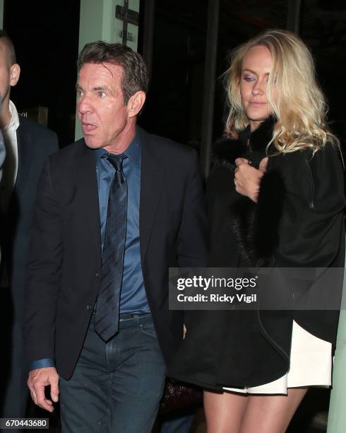 Dennis Quaid and wife Kimberly Quaid seen leaving Sexy Fish restaurant in Mayfair on April 19, 2017 in London, England.