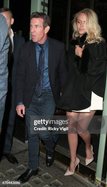 Dennis Quaid and wife Kimberly Quaid seen leaving Sexy Fish restaurant in Mayfair on April 19, 2017 in London, England.