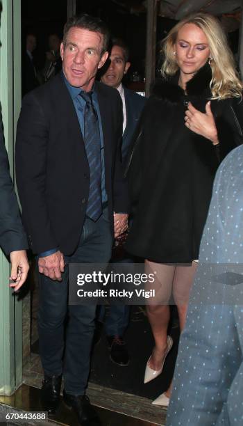 Dennis Quaid and wife Kimberly Quaid seen leaving Sexy Fish restaurant in Mayfair on April 19, 2017 in London, England.