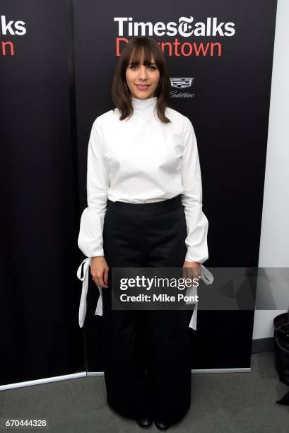 Rashida Jones attends TimesTalks presents Rashida Jones in conversation with Jenna Wortham at Cadillac House on April 19, 2017 in New York City.