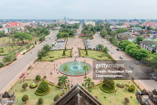 high angle view of vientiane, laos, southeast asia - vientiane stock pictures, royalty-free photos & images
