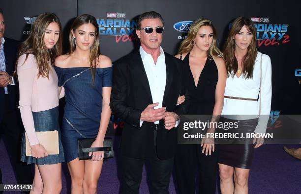 Actor Sylvester Stallone arrives with his wife, Jennifer Flavin and daughters, Scarlet, Sistine, and Sophia, for the world premiere of the film...