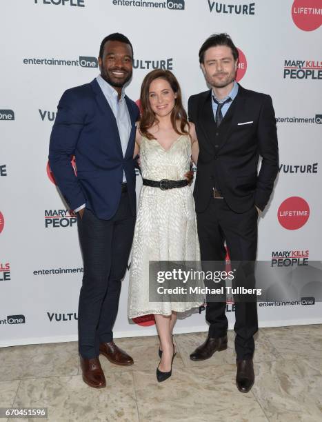 Actors Lyriq Bent, Caroline Dhavernas and Richard Short attend a screening of Entertainment One's "Mary Kills People" at The London Hotel on April...