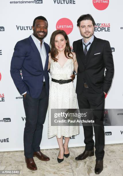 Actors Lyriq Bent, Caroline Dhavernas and Richard Short attend the screening of "Mary Kills People" at The London Hotel on April 19, 2017 in West...