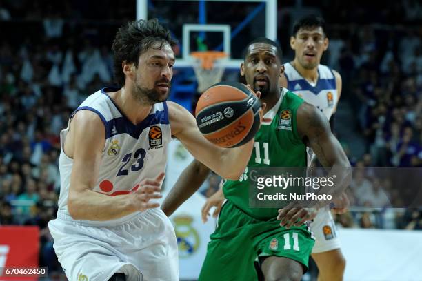 Sergio Llull of Real Madrid during the 2016/2017 Turkish Airlines Euroleague Play Off Leg One between Real Madrid v Darussafaka Dogus Istanbul at...