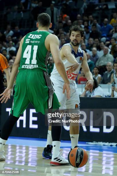 Sergio Llull of Real Madrid during the 2016/2017 Turkish Airlines Euroleague Play Off Leg One between Real Madrid v Darussafaka Dogus Istanbul at...