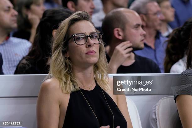 Actress Kira Miro attends the Euroleague match Play Off Leg One between Real Madrid v Darussafaka Dogus Istanbul at Barclaycard Center on April 19,...