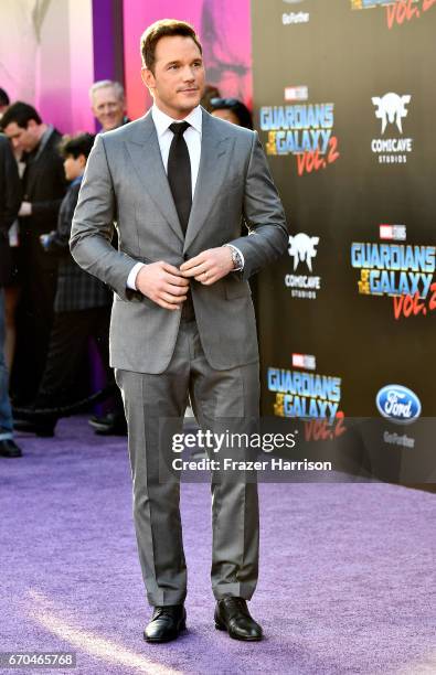Actor Chris Pratt arrives at the premiere of Disney and Marvel's "Guardians Of The Galaxy Vol. 2" at Dolby Theatre on April 19, 2017 in Hollywood,...