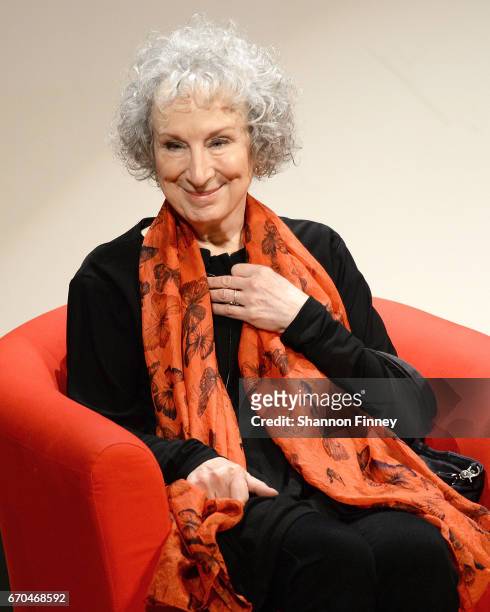 Author Magaret Atwood attends the preview of Hulu's "The Handmaid's Tale" at the Smithsonian National Museum Of Natural History on April 19, 2017 in...