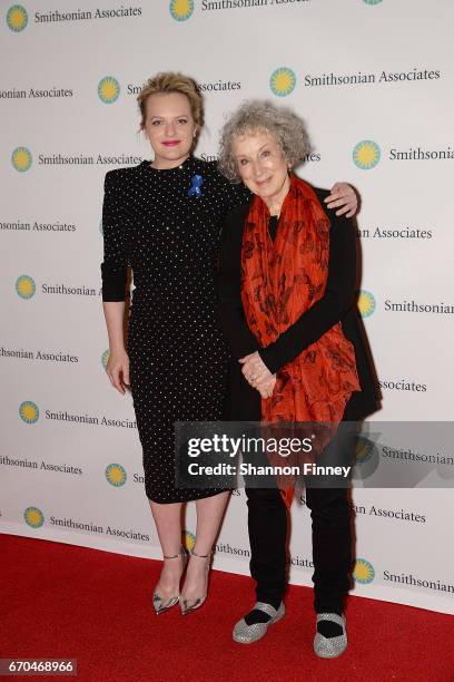 Actress Elisabeth Moss and author Margaret Atwood at the preview of Hulu's "The Handmaid's Tale" at the Smithsonian National Museum Of Natural...