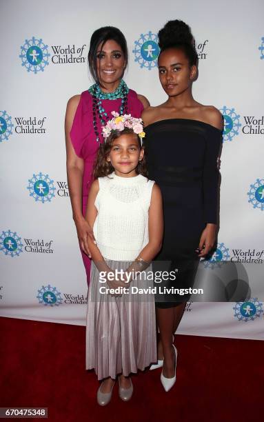 Fashion designer Rachel Roy and daughters Tallulah Ruth Dash and Ava Dash attend the 2017 World of Children Hero Awards at Montage Beverly Hills on...