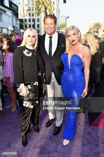 David Hasselhoff and daughters Taylor Ann Hasselhoff, Hayley Hasselhoff arrive at the premiere of Disney and Marvel's "Guardians Of The Galaxy Vol....
