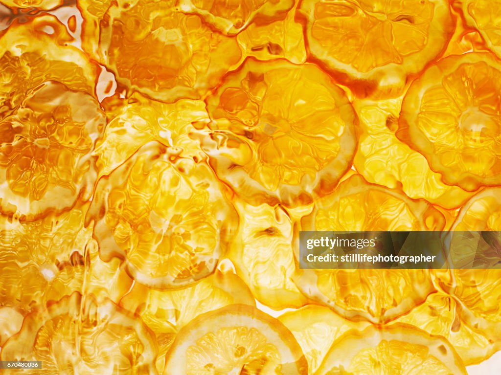 Orange slices under water