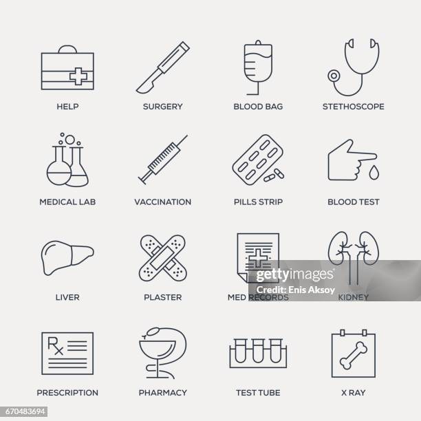 ilustrações, clipart, desenhos animados e ícones de medical icon set - linha série - laboratório médico