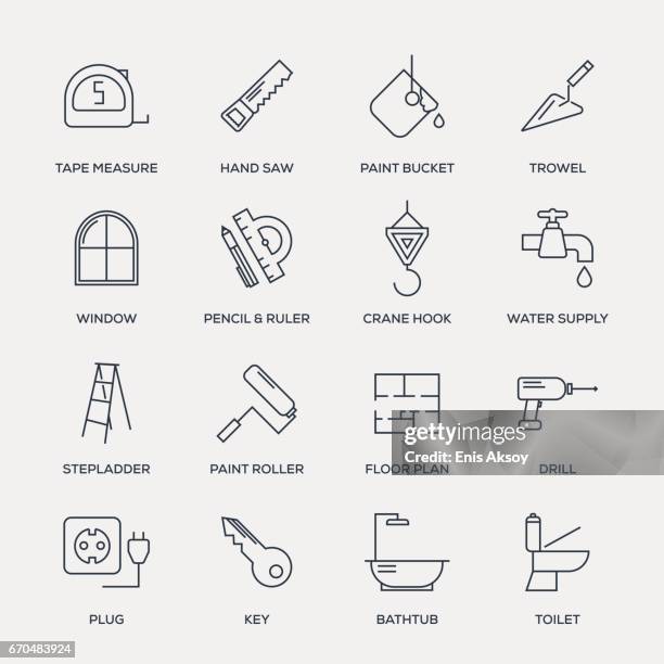 stockillustraties, clipart, cartoons en iconen met bouw icon set - line serie - paint tube