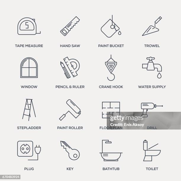 stockillustraties, clipart, cartoons en iconen met bouw icon set - line serie - getand