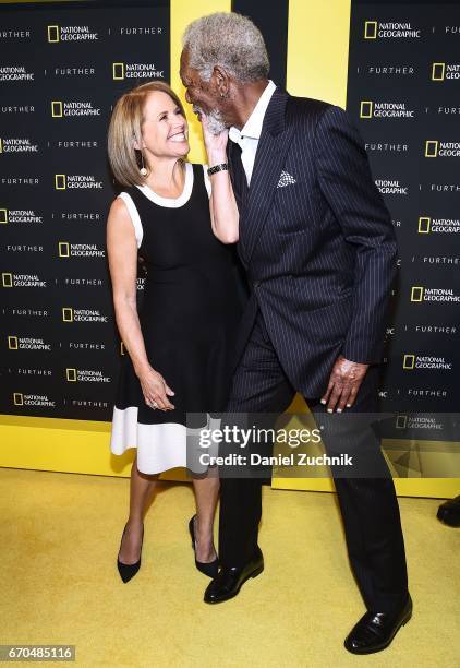 Katie Couric and Morgan Freeman attend the 2017 National Geographic FURTHER FRONT at Jazz at Lincoln Center's Frederick P. Rose Hall on April 19,...